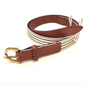 Fossil leather and fabric belt nautical 38”  EUC